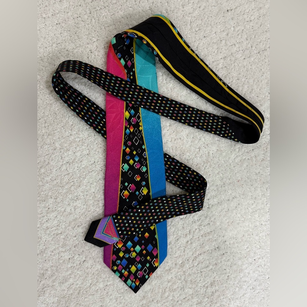 Pancaldi Vitaliano Handmade (Italy Silk) Colorful Geometric Pattern Tie!